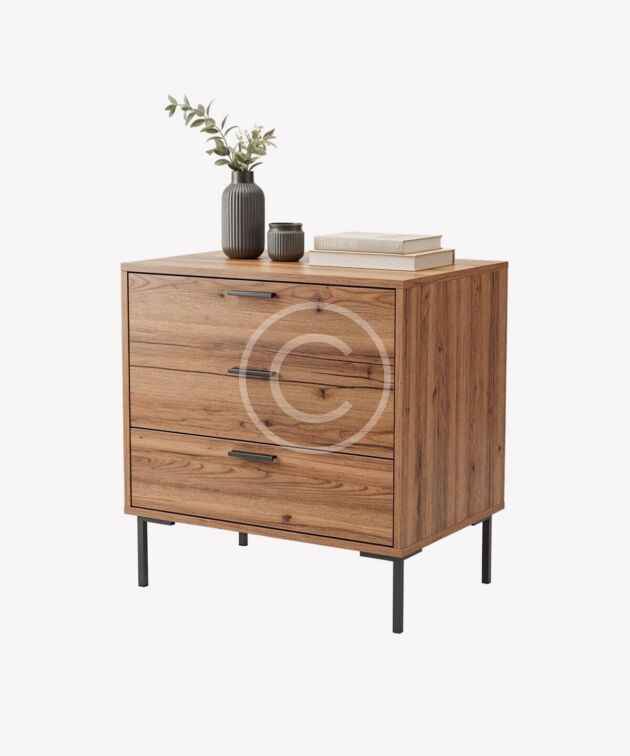 Three-drawer wood chest