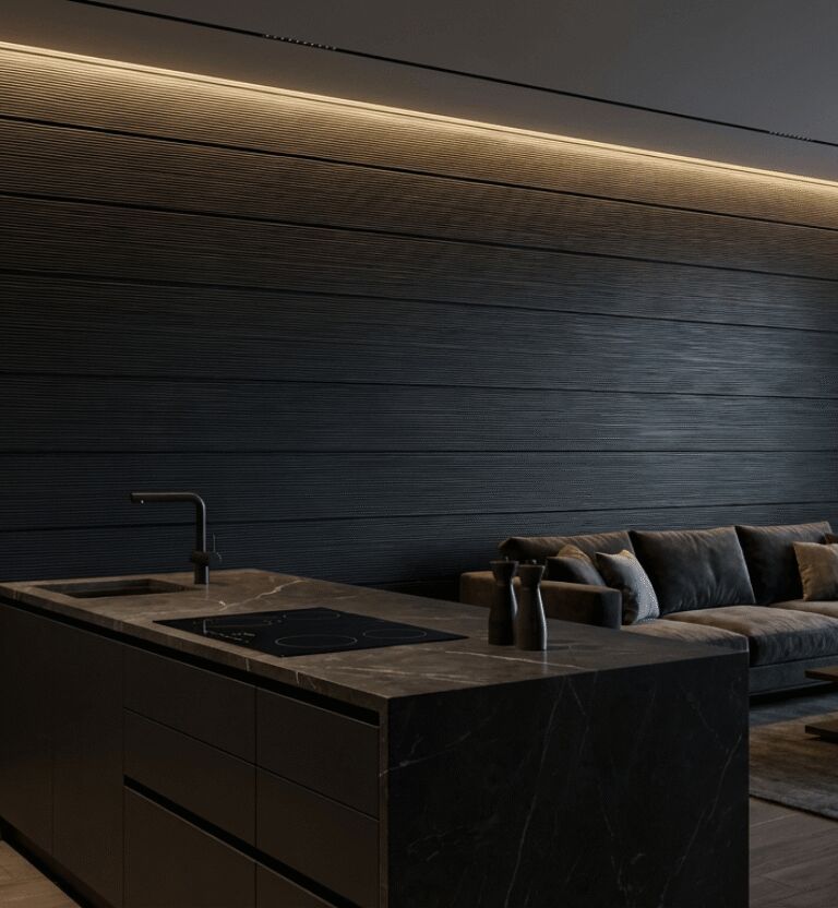 Shou Sugi Ban style thermally modified wood soffit ceiling (ThermoWood Millworks)