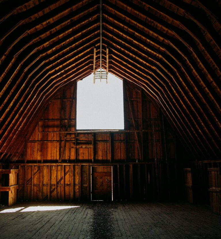 Inside the hayloft of an old timber barn