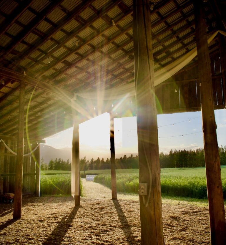 Sunlight through the boards of an old wooden barn