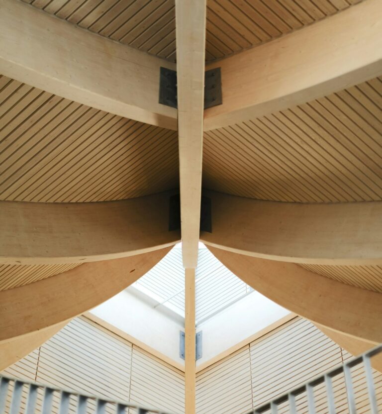 Wooden beams forming a feature ceiling