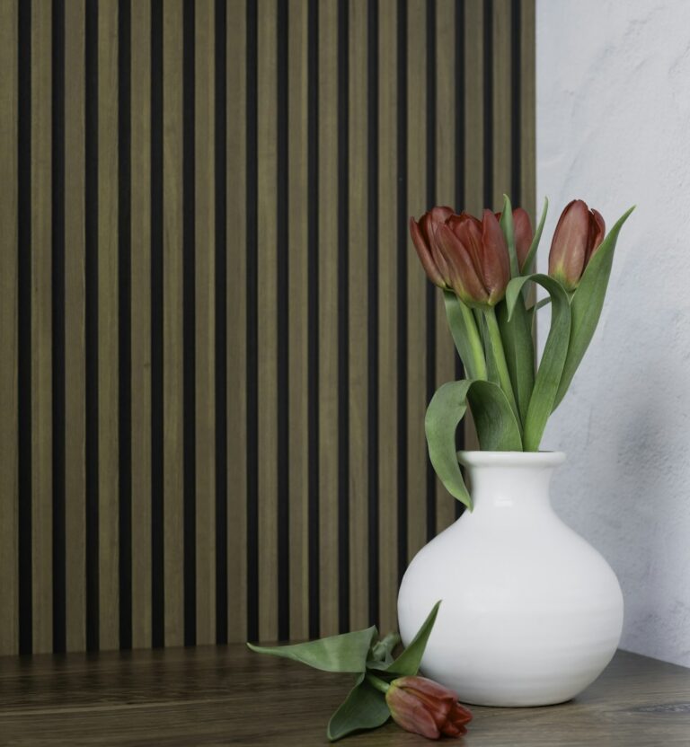 Wood slat wall paneling detail